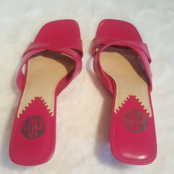 DL ♡ Gorgeous Bright Pink "Berkley" Open Toe Slip On Cris Cross 2.5" Heels 5.5M - Picture 10 of 15